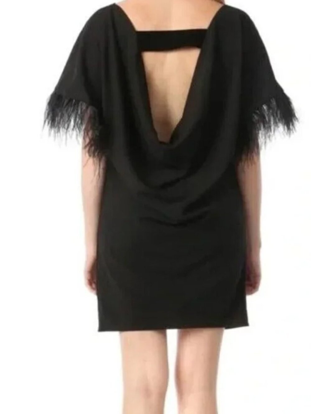 Jay X JAYGODFREY Black Feather Sleeve Draped Cocktail Dress Size 2