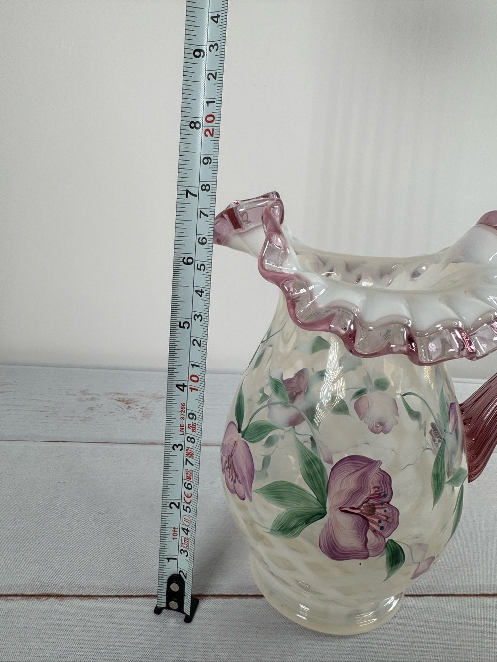 Vintage Fenton Style Opalescent Diamond Optic Hand Painted Pitcher Signed