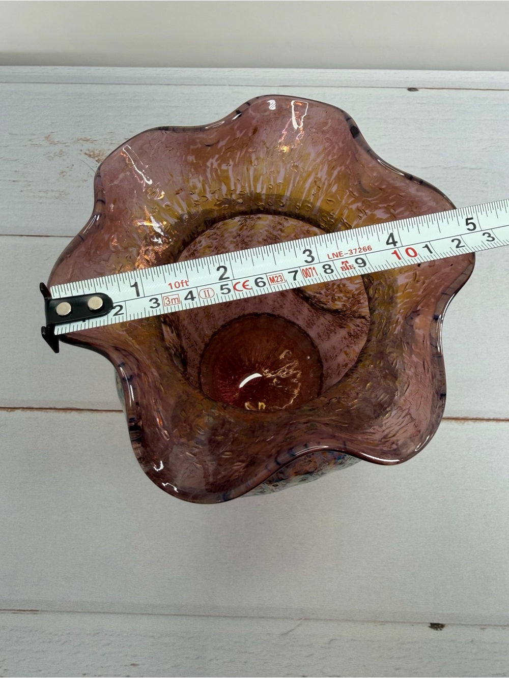 Antique 1905 Dugan Venetian Amethyst Frit Iridescent Art Glass Ruffled Vase