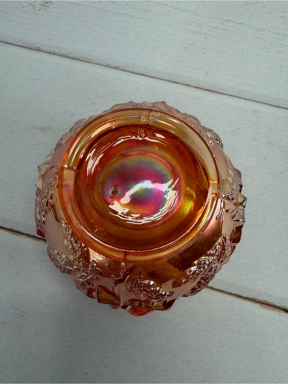 Antique 1910 Dugan Marigold "Wreath of Roses" Carnival Glass Small Rose Bowl