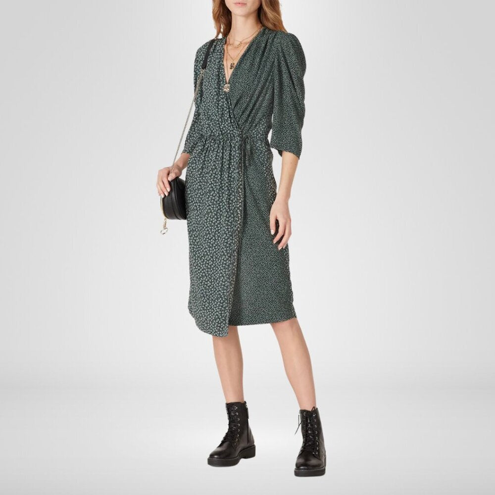 SEE BY CHLOÉ Flowers & Dots Printed Wrap Dress In Green Blue Size 38 / 6
