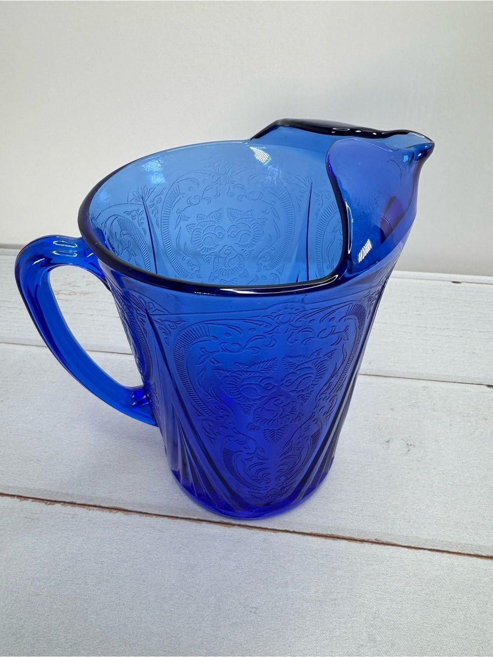 Rare Antique Hazel Atlas Cobalt Blue Royal Lace Water Pitcher 48oz Ice Lip