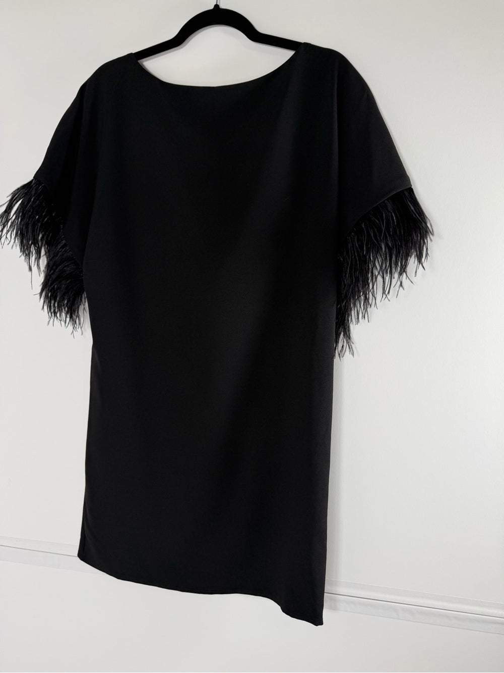 Jay X JAYGODFREY Black Feather Sleeve Draped Cocktail Dress Size 2