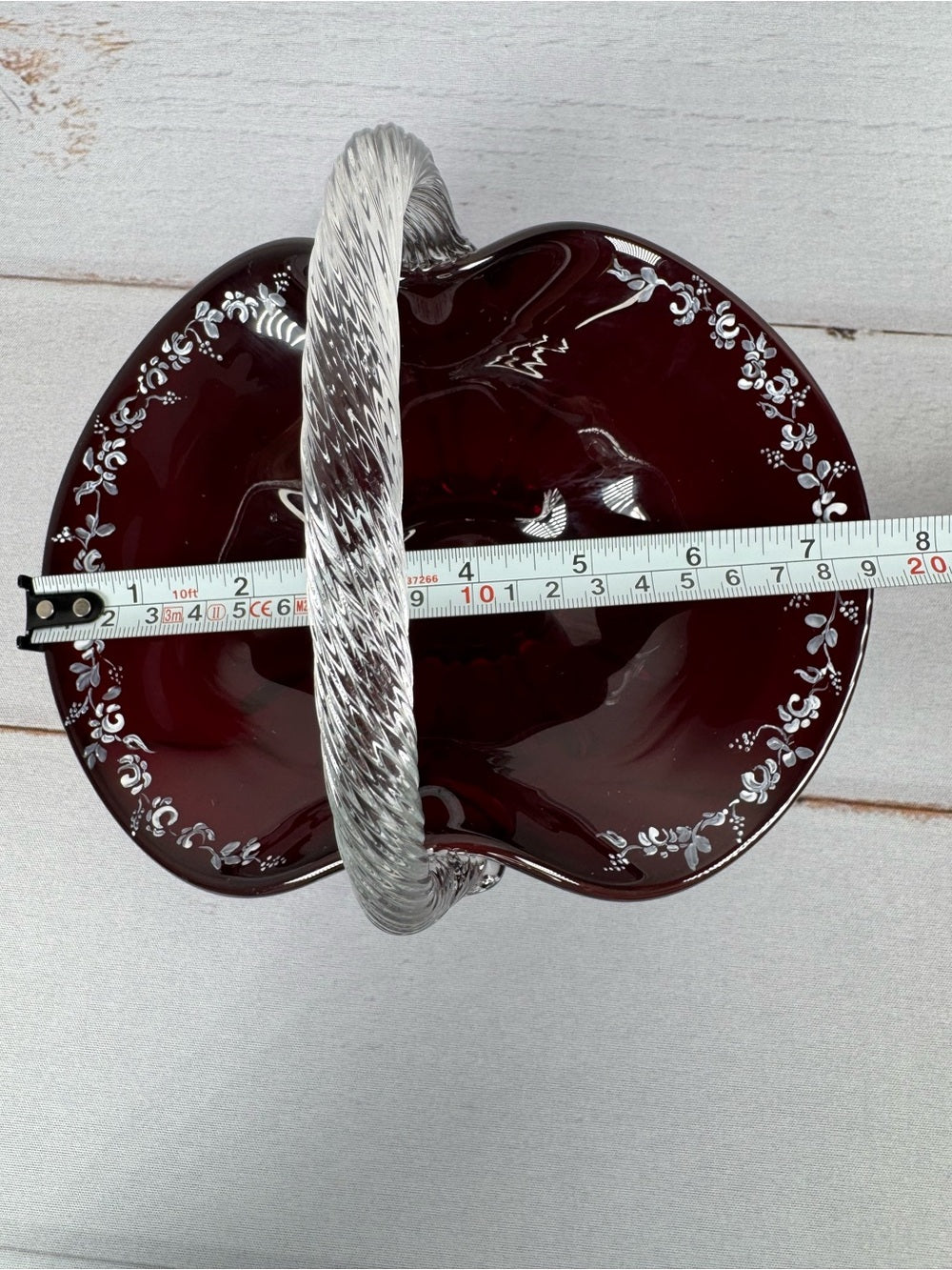 Fenton Cranberry Glass Basket Artist Signed Cynthia McAlpine 1995