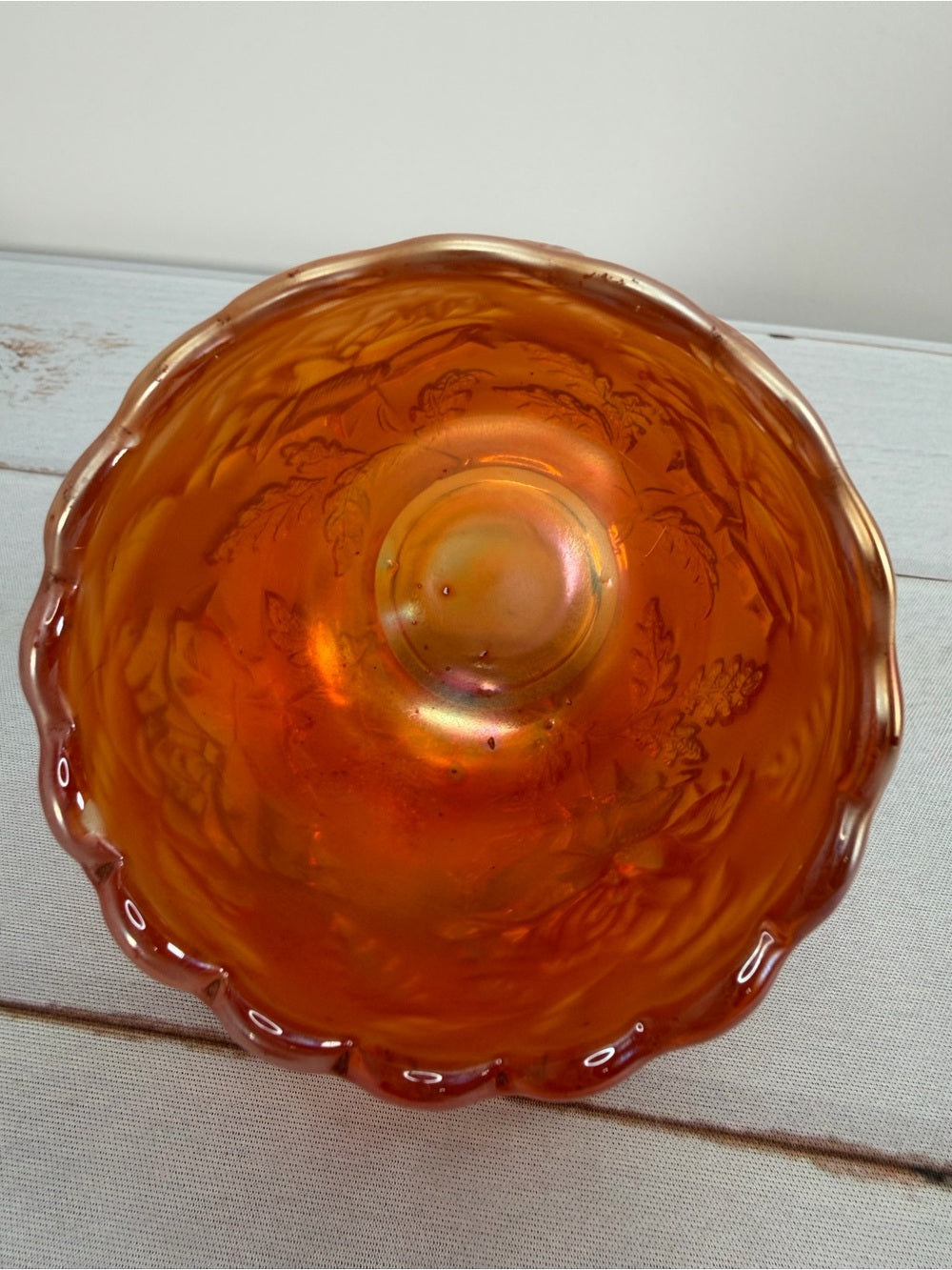 Antique 1910 Dugan Marigold "Wreath of Roses" Carnival Glass Small Rose Bowl