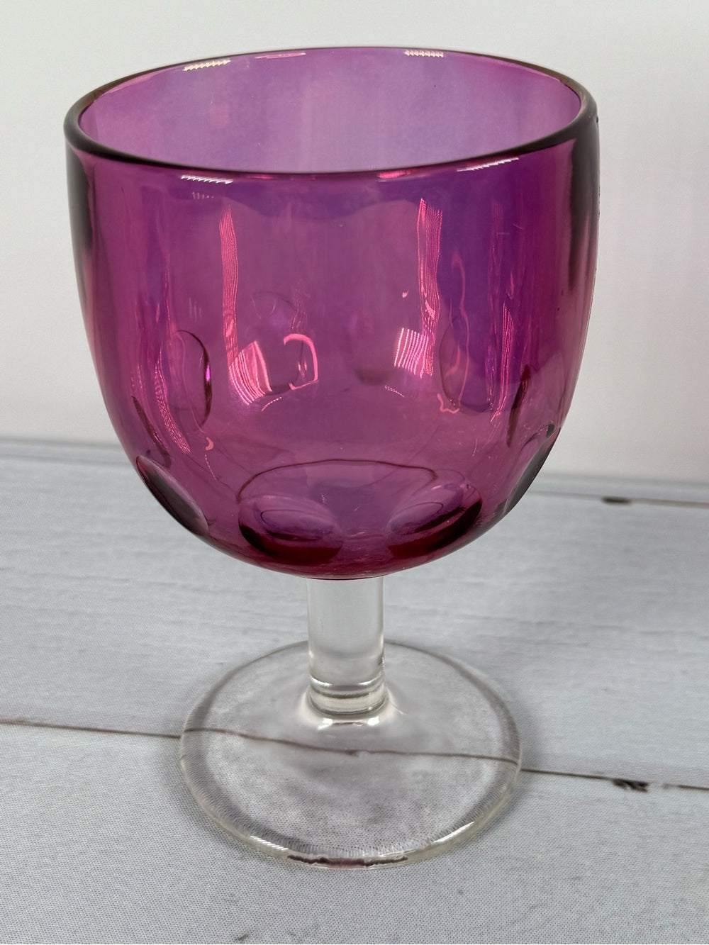 Vintage Bartlett Collins Amethyst Iridescent Coin Dot Water Goblet Wine Glass