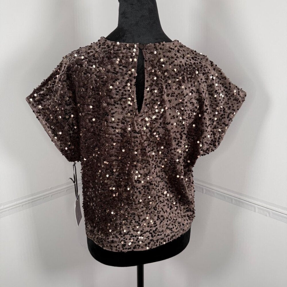 1.STATE Velvet Sequin Top NWT Boxy Short Sleeve Party Blouse M