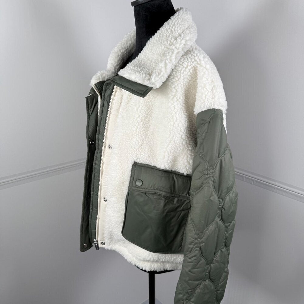 Athleta Fleece Hybrid Sherpa Quilted Jacket NWT Olive XL