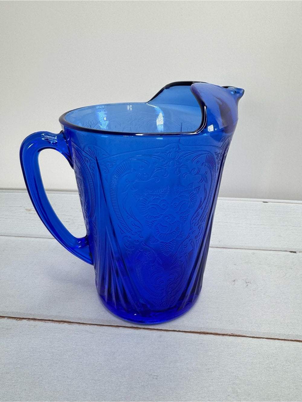 Rare Antique Hazel Atlas Cobalt Blue Royal Lace Water Pitcher 48oz Ice Lip