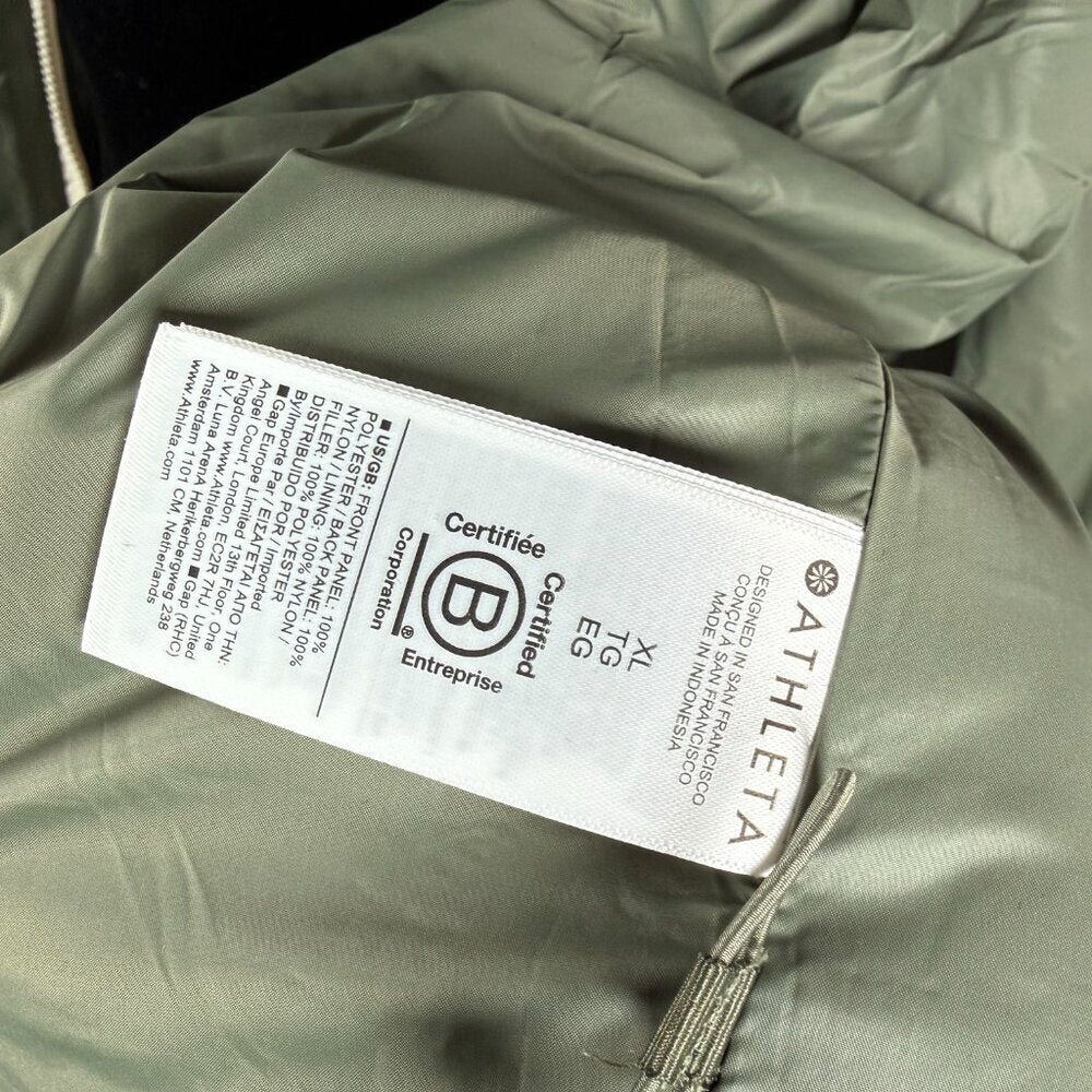 Athleta Fleece Hybrid Sherpa Quilted Jacket NWT Olive XL