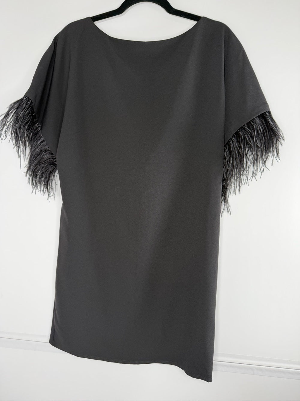 Jay X JAYGODFREY Black Feather Sleeve Draped Cocktail Dress Size 2