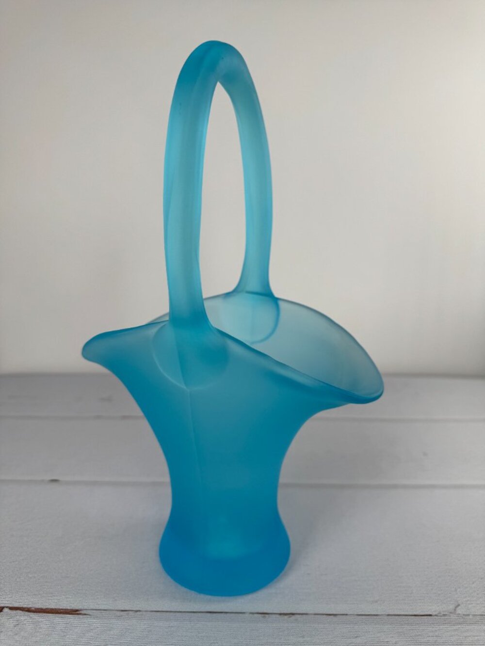 Vintage Tiffin Glass Co #9574 Sky Blue Satin Bride's Basket 11" Handled 1930s