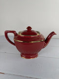 Vintage Hall China Hollywood Teapot #0113 6-Cup Maroon Gold USA