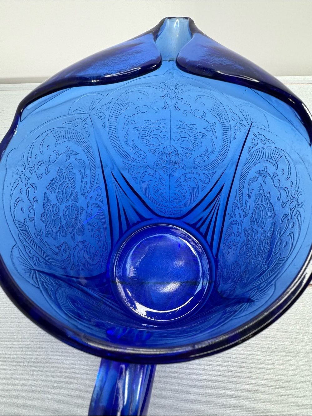 Rare Antique Hazel Atlas Cobalt Blue Royal Lace Water Pitcher 48oz Ice Lip