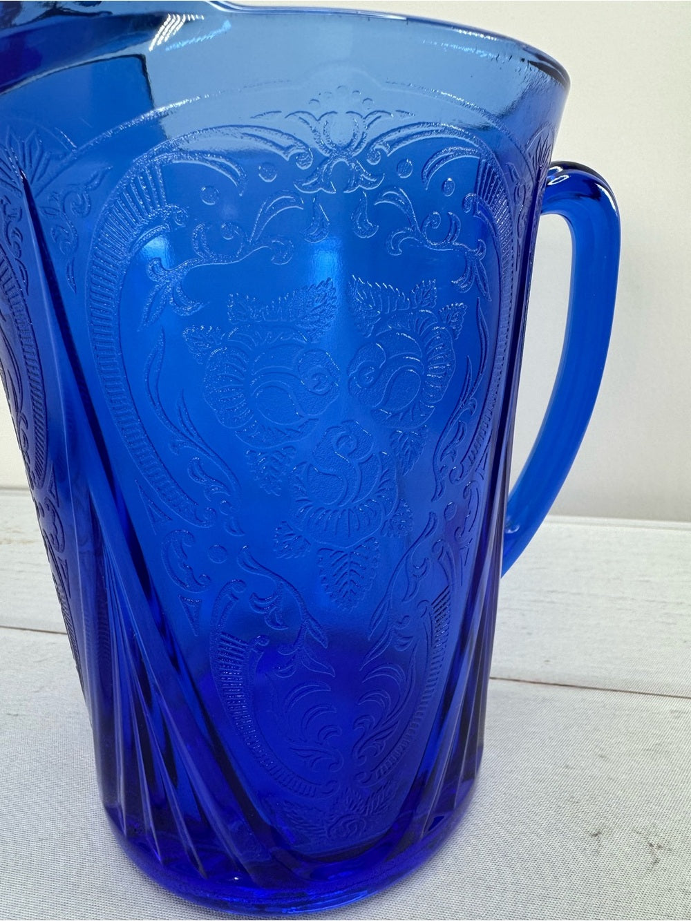 Rare Antique Hazel Atlas Cobalt Blue Royal Lace Water Pitcher 48oz Ice Lip