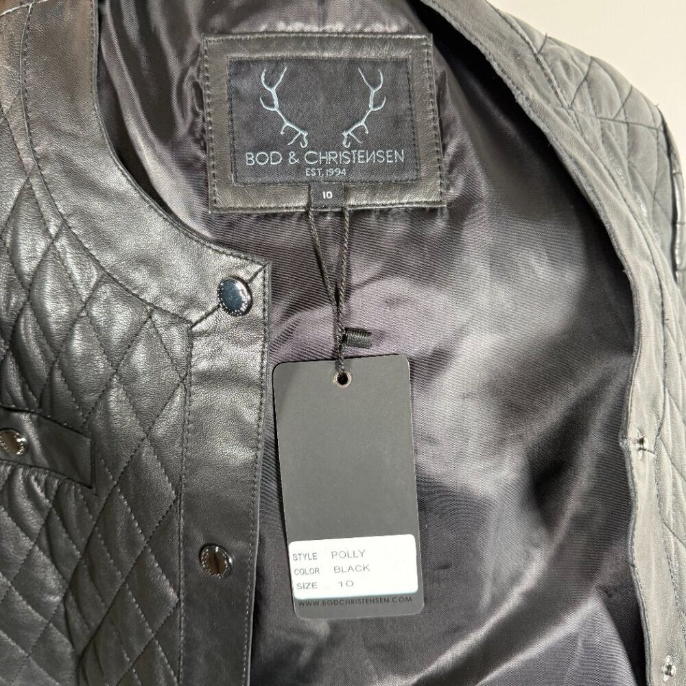 Bod & Christensen Black Quilted Leather Jacket Size 10