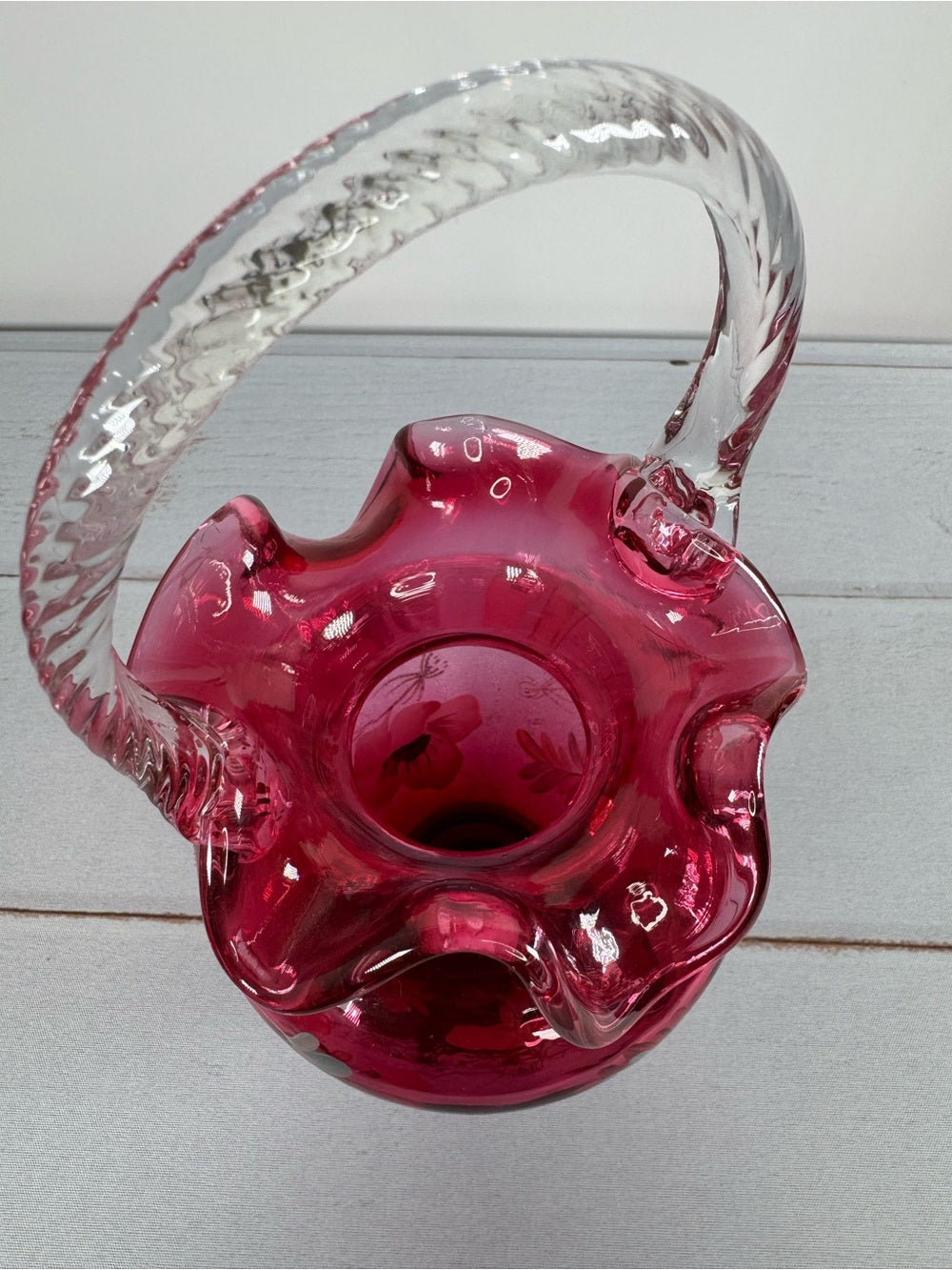 Fenton 95th Anniversary Cranberry Glass Basket Hand Painted B Williams Signed