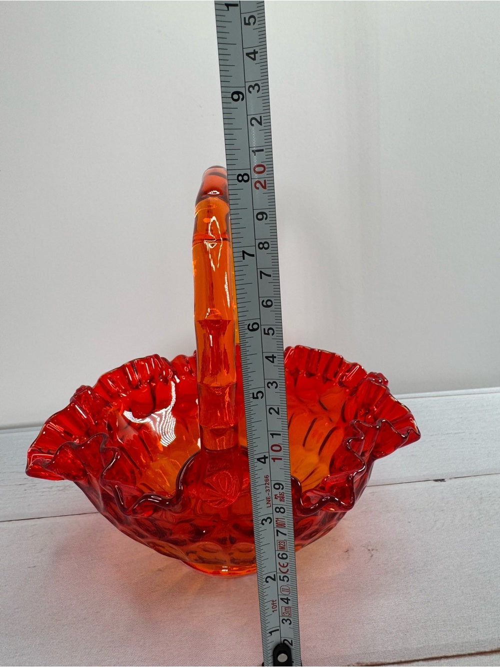 Vintage Fenton Amberina Thumbprint Ruffled Glass Basket