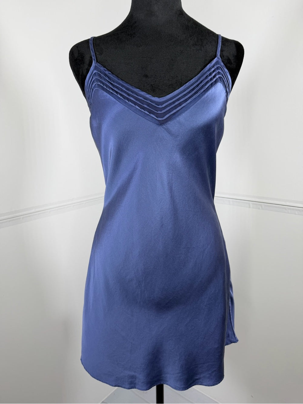 Vintage Victoria's Secret 100% Silk Blue Charmeuse Slip Dress Lingerie Small