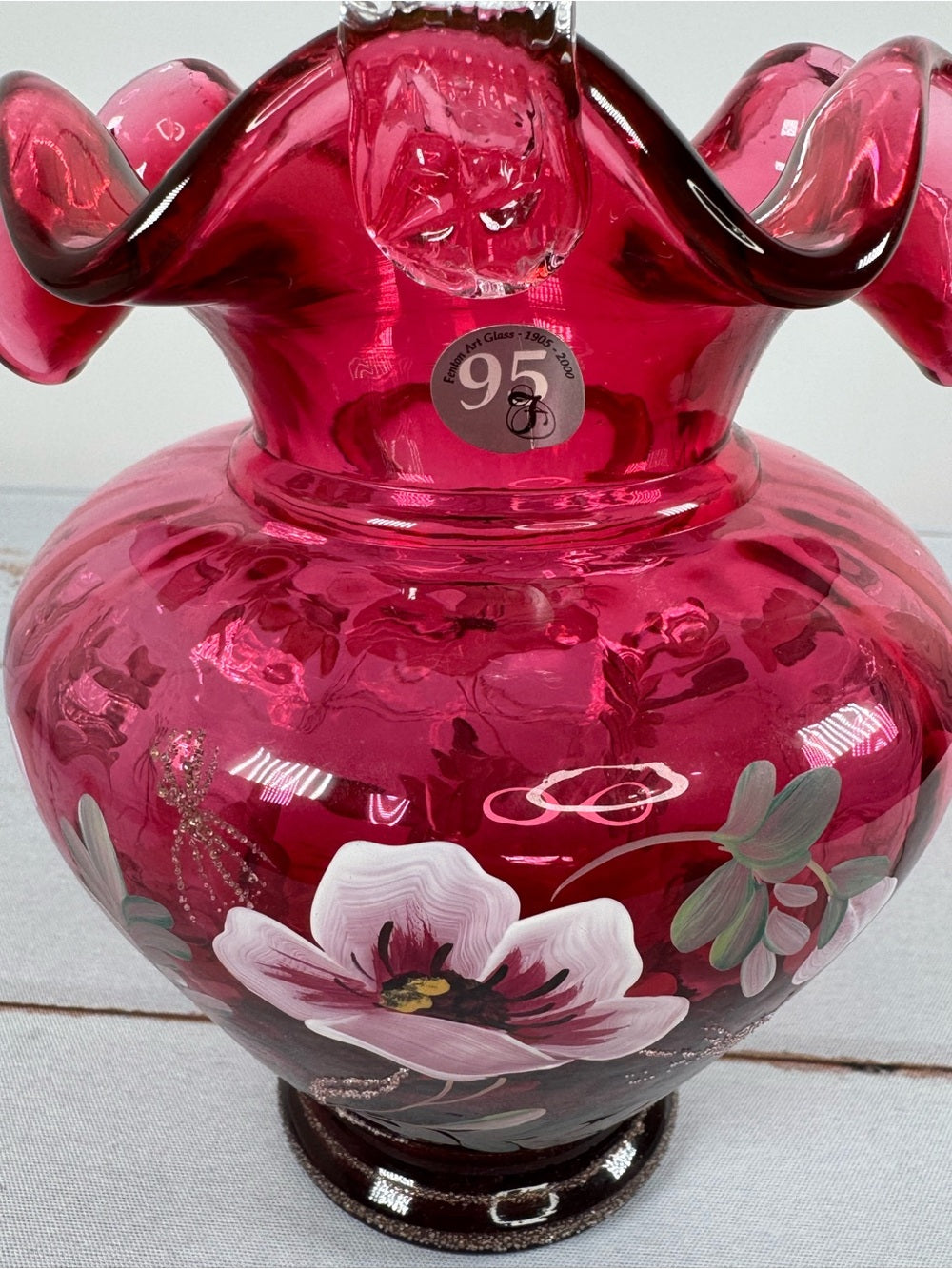 Fenton 95th Anniversary Cranberry Glass Basket Hand Painted B Williams Signed