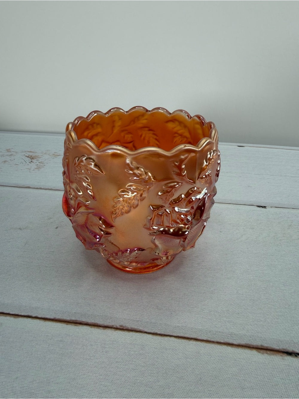 Antique 1910 Dugan Marigold "Wreath of Roses" Carnival Glass Small Rose Bowl