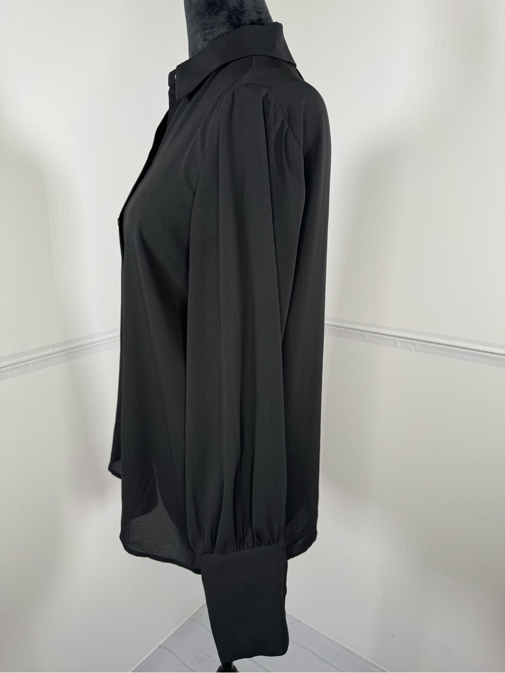 Halogen Black Sheer Button Down Blouse Long Sleeve Size 8