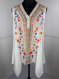 Andree by Unit White Embroidered Floral Sleeveless Tunic Top Size Medium