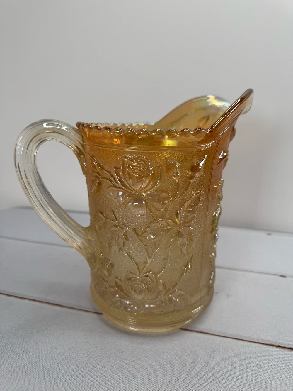 Antique Imperial Glass Marigold Carnival Glass Lustre Rose Water Pitcher