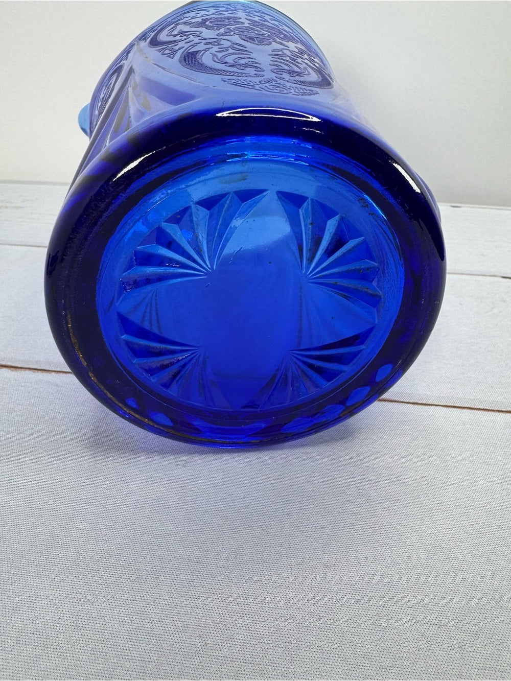Rare Antique Hazel Atlas Cobalt Blue Royal Lace Water Pitcher 48oz Ice Lip