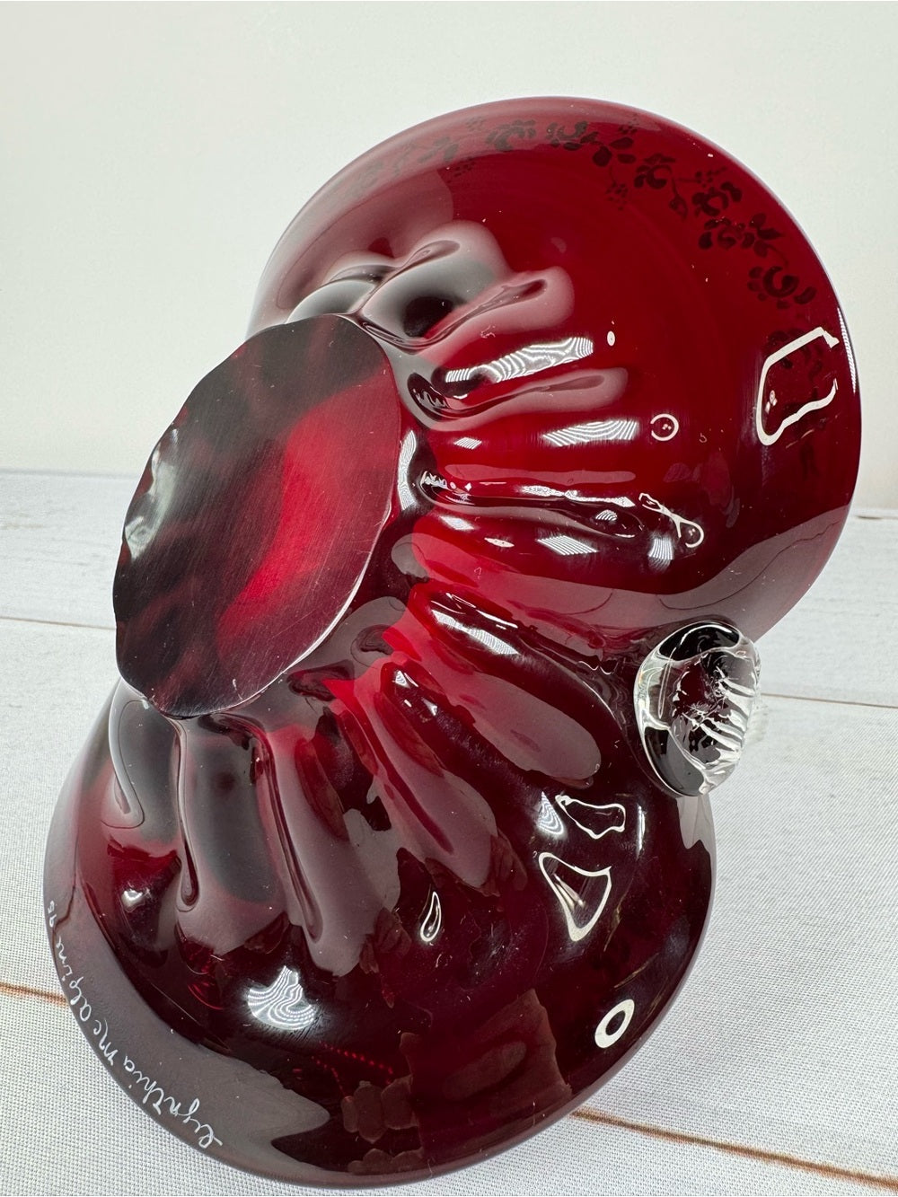 Fenton Cranberry Glass Basket Artist Signed Cynthia McAlpine 1995
