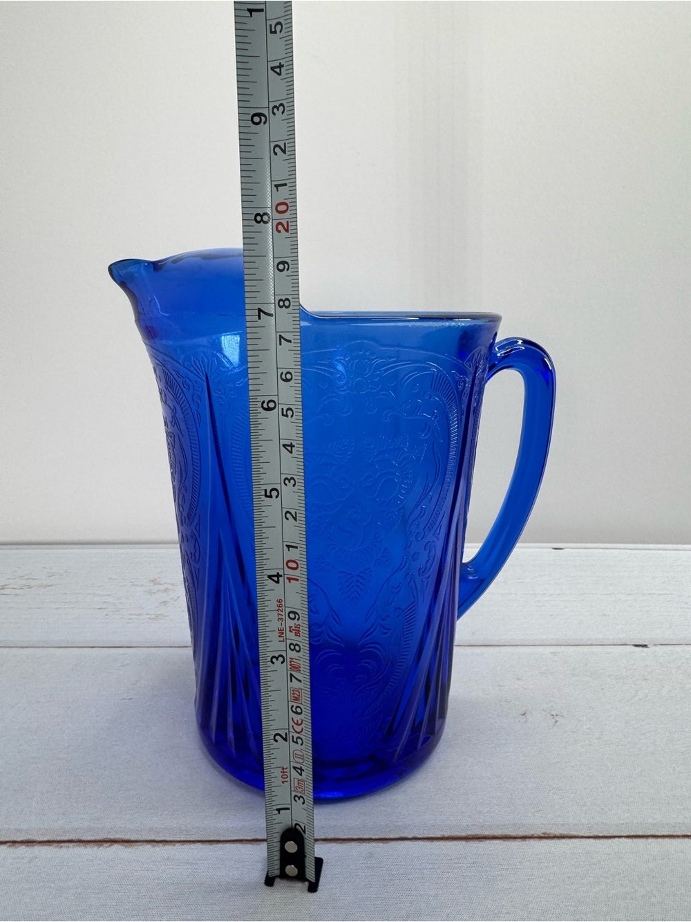 Rare Antique Hazel Atlas Cobalt Blue Royal Lace Water Pitcher 48oz Ice Lip