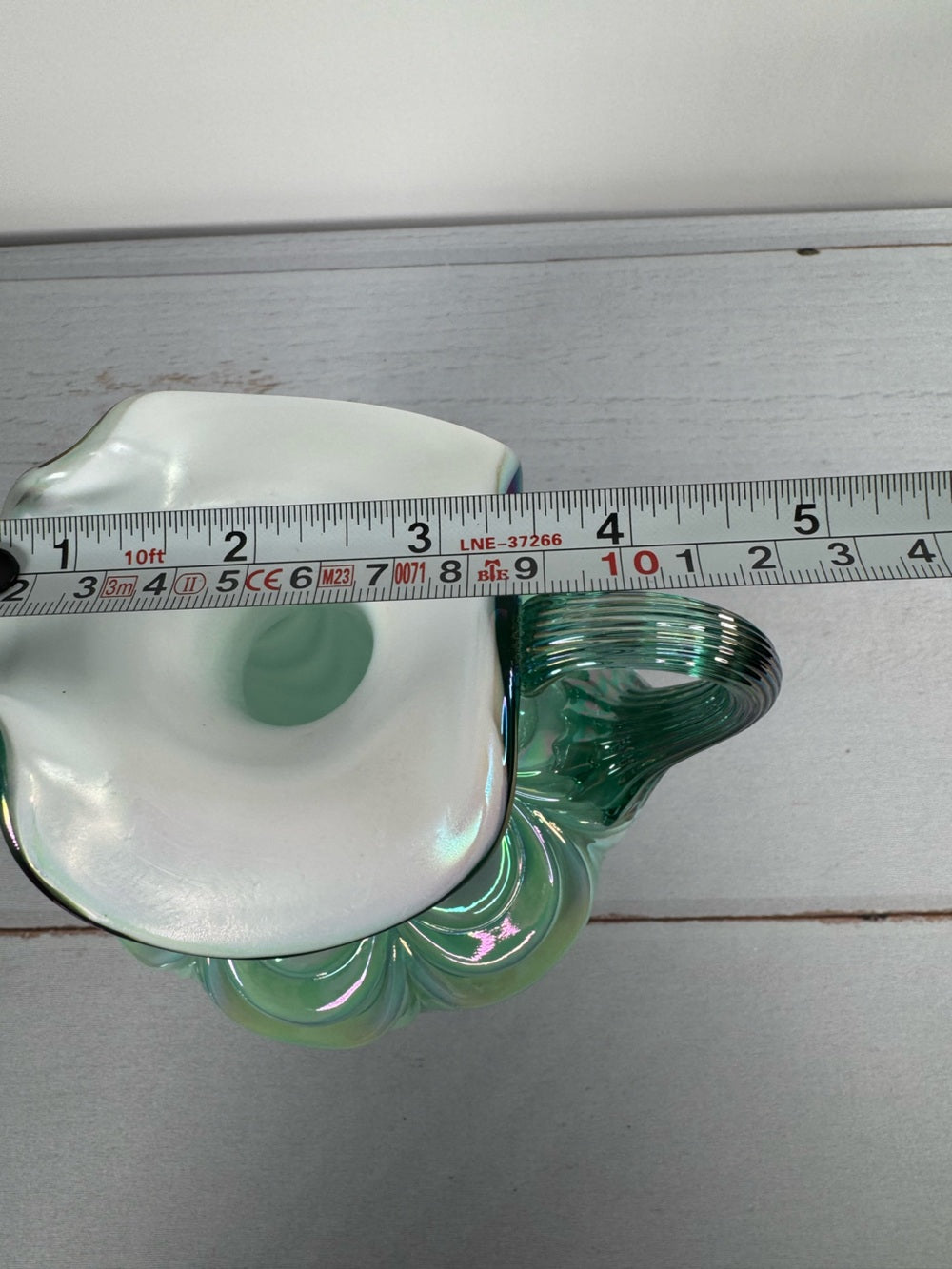 Vintage Fenton Green Opalescent Drapery Pattern Ewer Pitcher Handmade USA