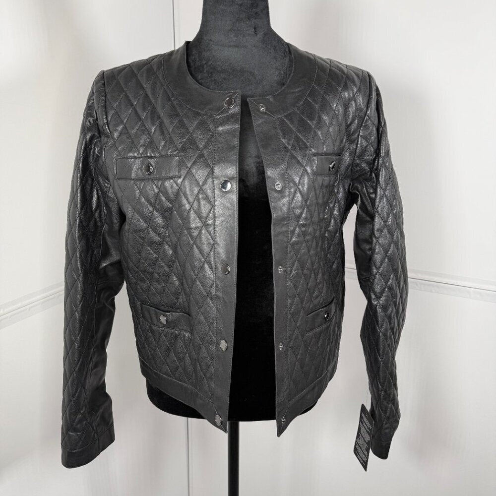 Bod & Christensen Black Quilted Leather Jacket Size 10