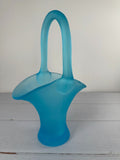 Vintage Tiffin Glass Co #9574 Sky Blue Satin Bride's Basket 11" Handled 1930s