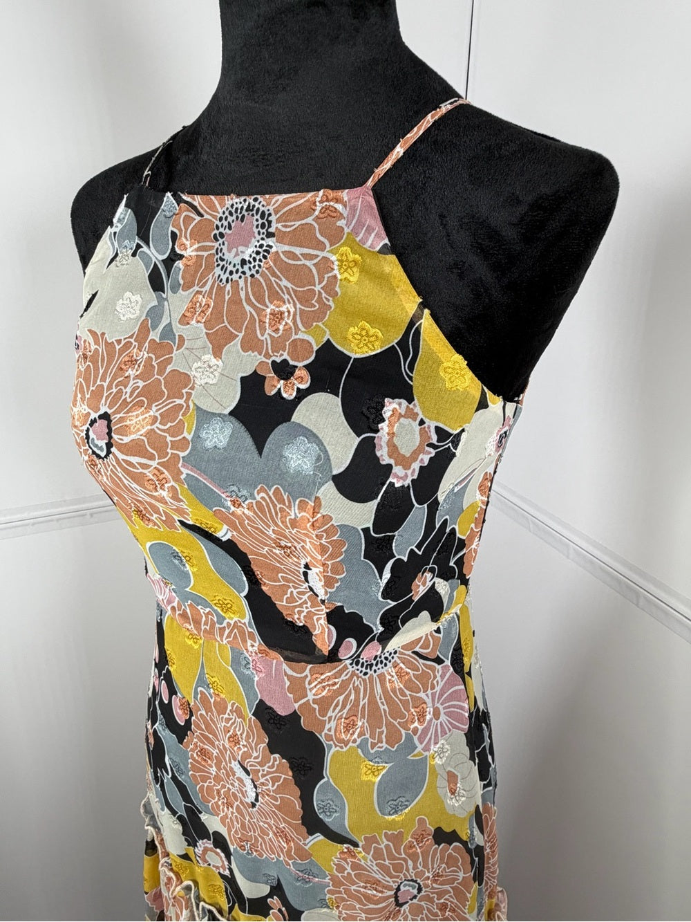 Lulus Black Floral Jacquard Tiered Midi Dress Size XS