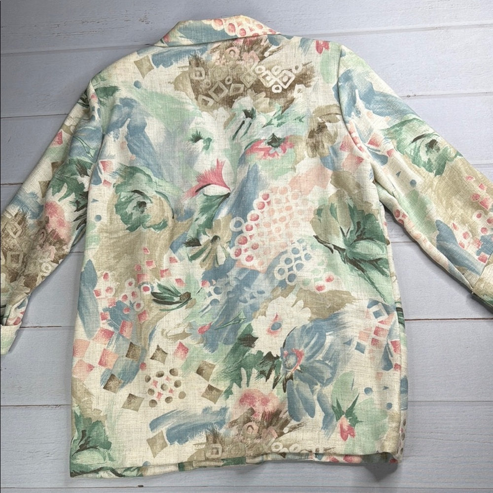 Alice Stuart Vintage Floral Print Blazer Shoulder Pads 3/4 Sleeves Size Small