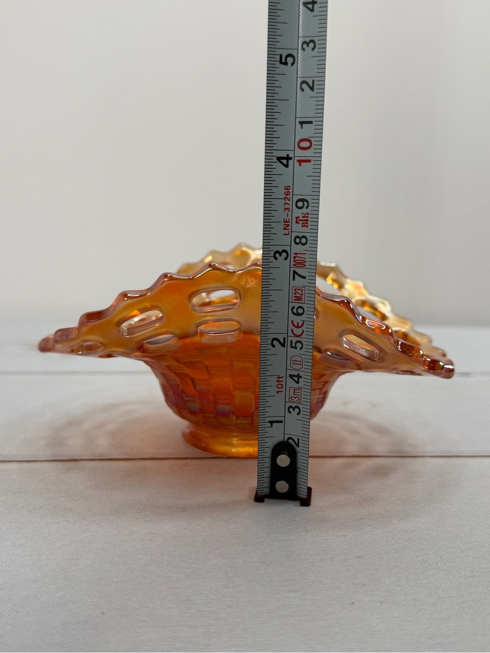 Vintage Fenton Marigold Carnival Glass Open Edge Basketweave Basket