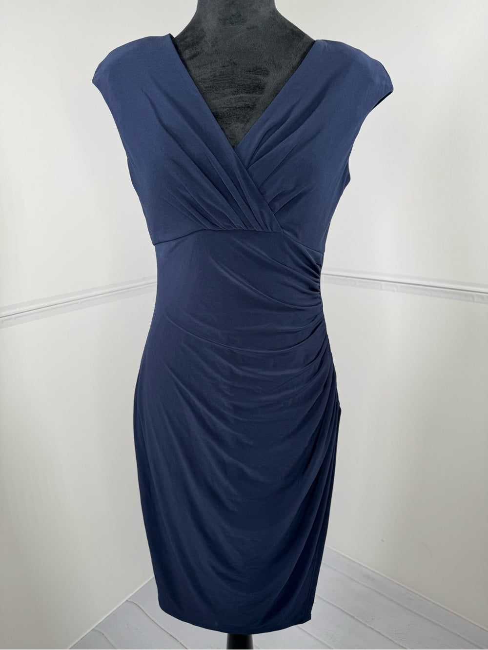 Lauren Ralph Lauren Navy Ruched Faux Wrap Sheath Dress Size 4