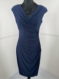 Lauren Ralph Lauren Navy Ruched Faux Wrap Sheath Dress Size 4