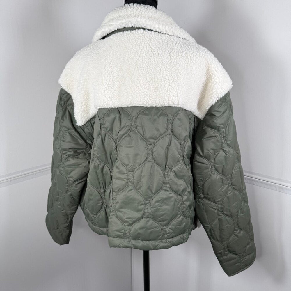 Athleta Fleece Hybrid Sherpa Quilted Jacket NWT Olive XL