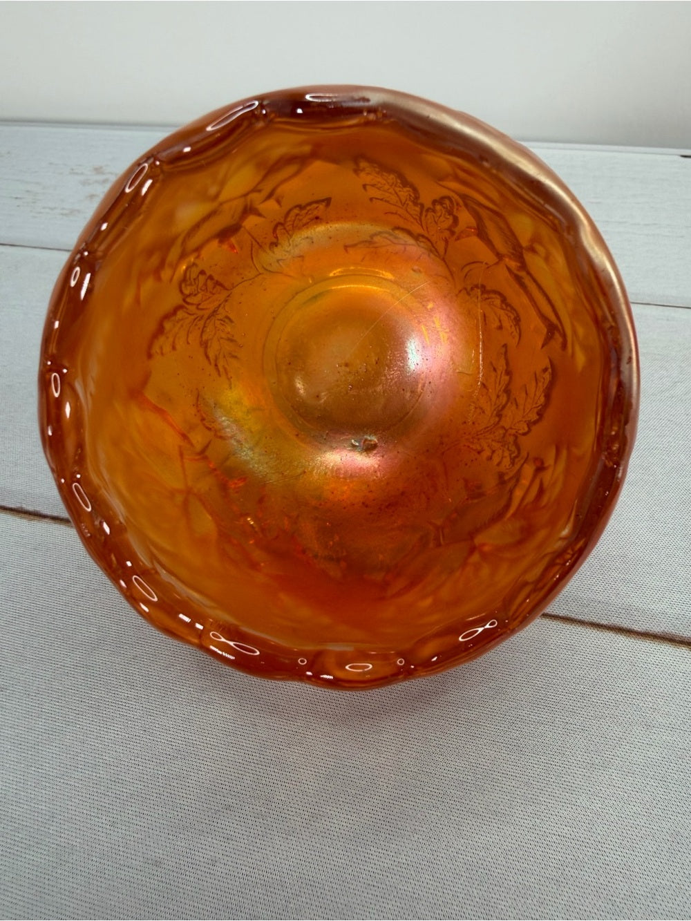 Antique 1910 Dugan Marigold "Wreath of Roses" Carnival Glass Small Rose Bowl