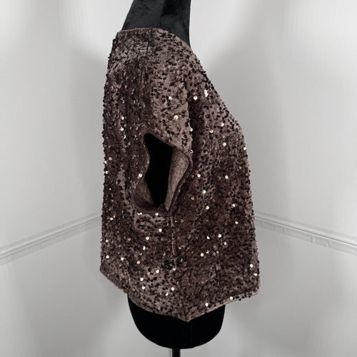 1.STATE Velvet Sequin Top NWT Boxy Short Sleeve Party Blouse M
