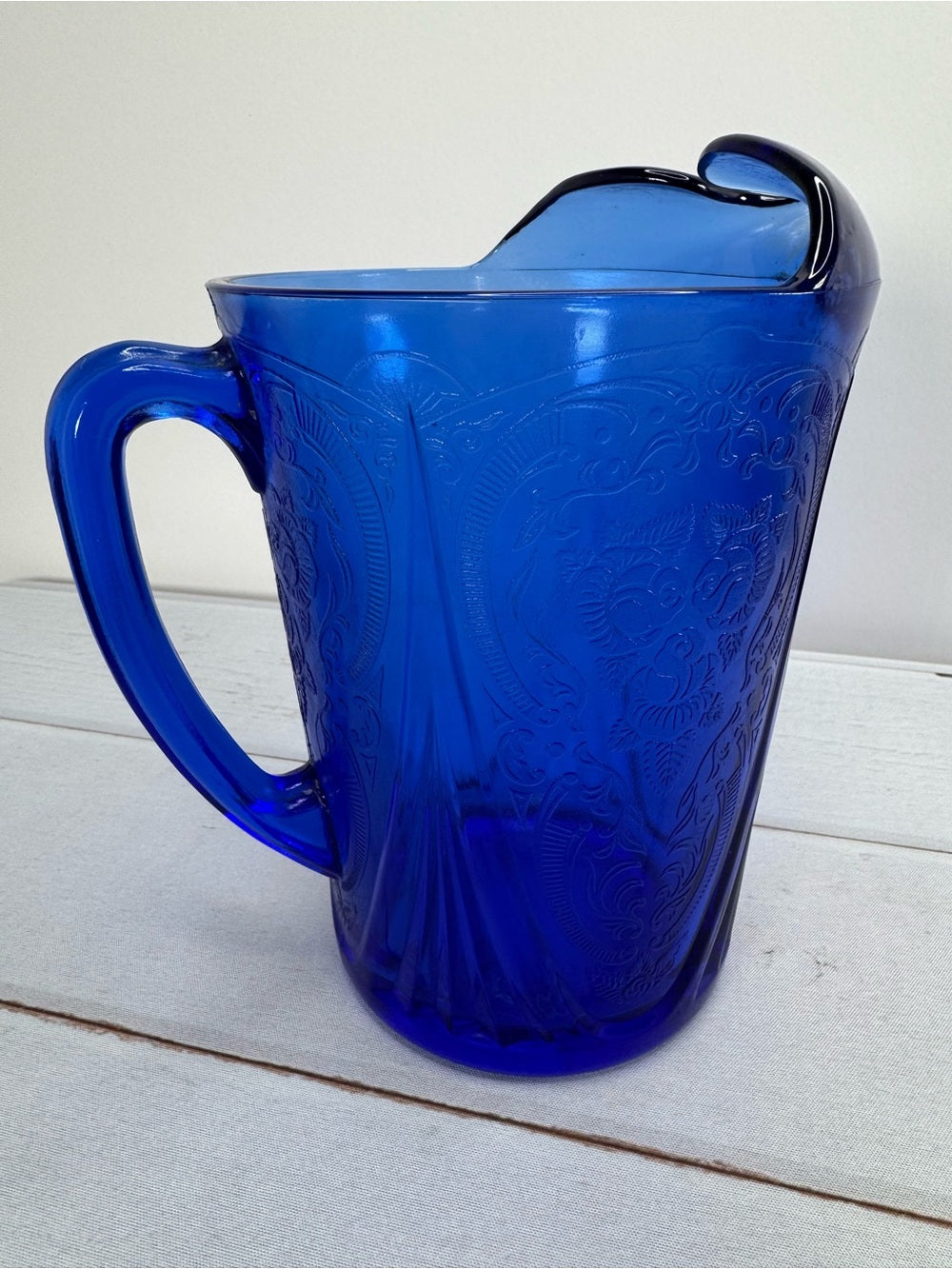 Rare Antique Hazel Atlas Cobalt Blue Royal Lace Water Pitcher 48oz Ice Lip
