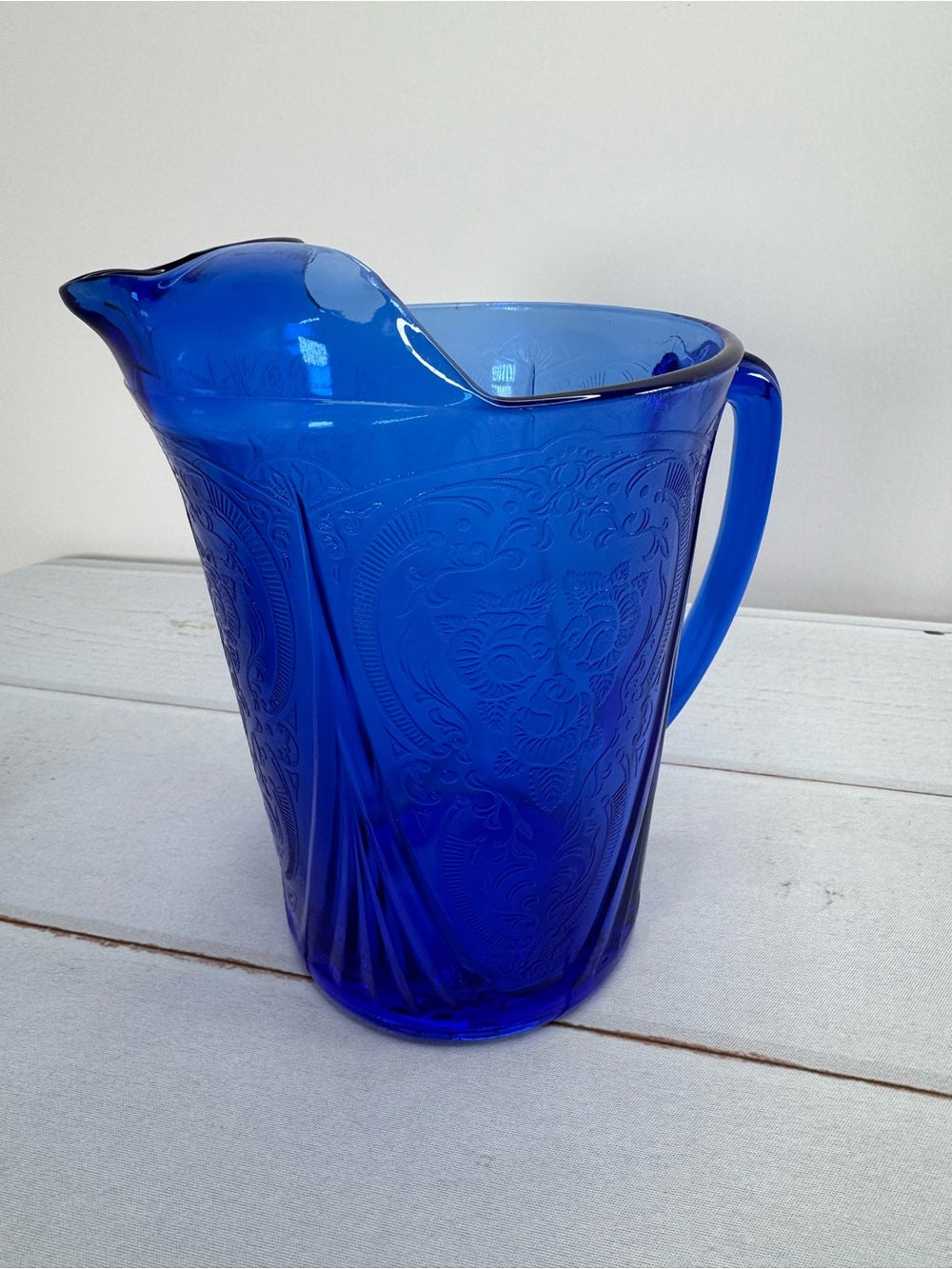 Rare Antique Hazel Atlas Cobalt Blue Royal Lace Water Pitcher 48oz Ice Lip
