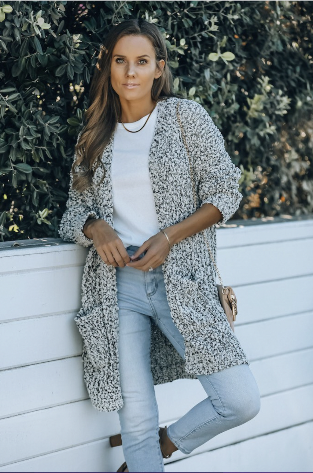 TWO TONE POPCORN POCKET CARDIGAN