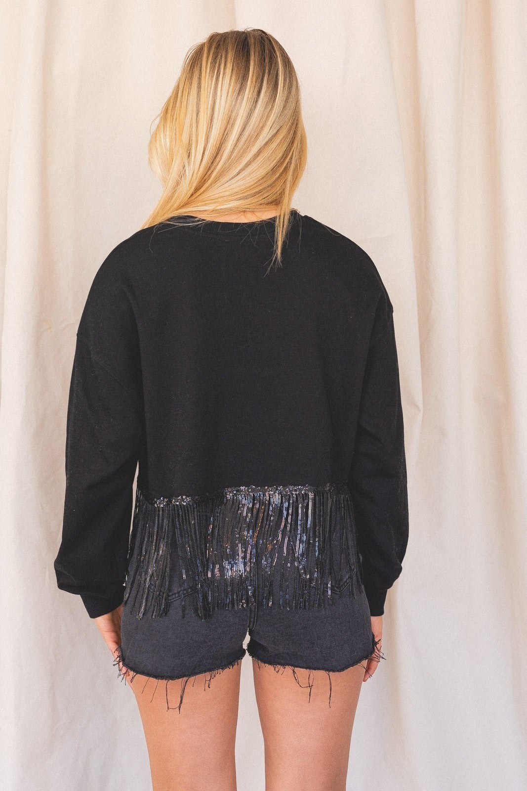 Sequin Fringe Cropped Sweatshirt