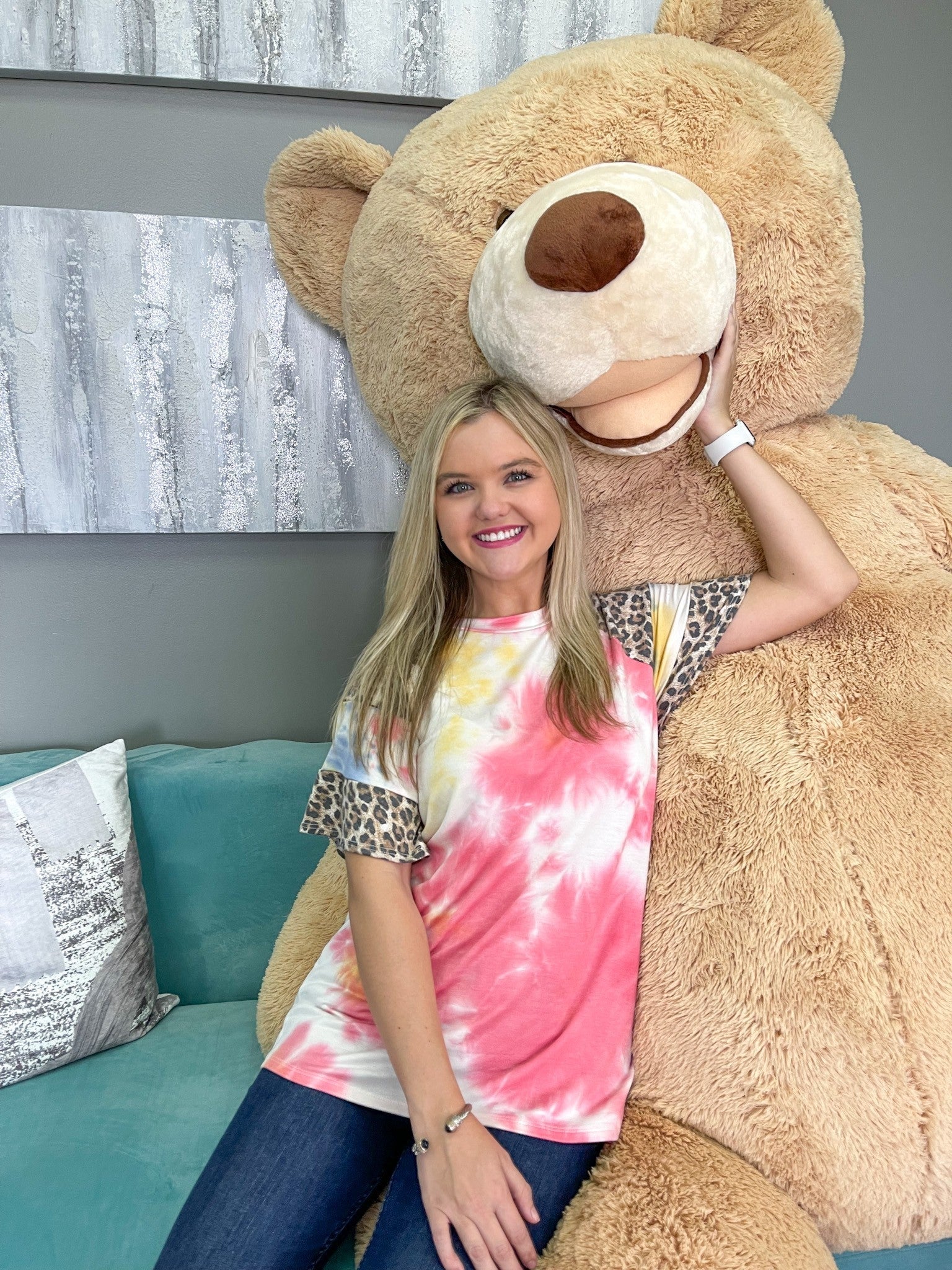 Tie Dye Animal Print Flutter Sleeve Top